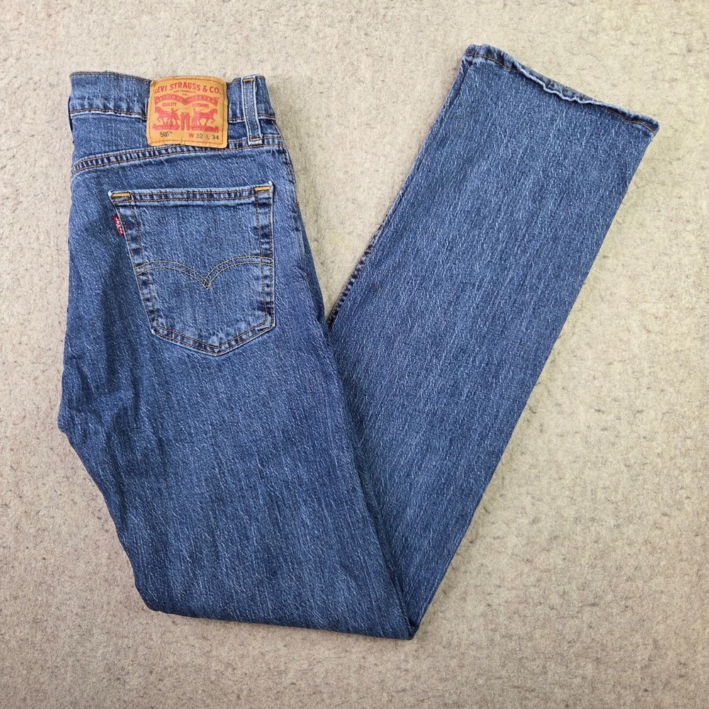Levis 505 Jeans Mens 32x34 Blue Dark Wash Straight Leg Cotton Denim Pants